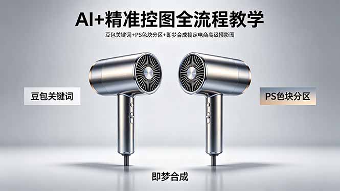 AI+精准控图全流程教学 豆包关键词+PS色块分区+即梦合成搞定电商高级摄影图-798资源站