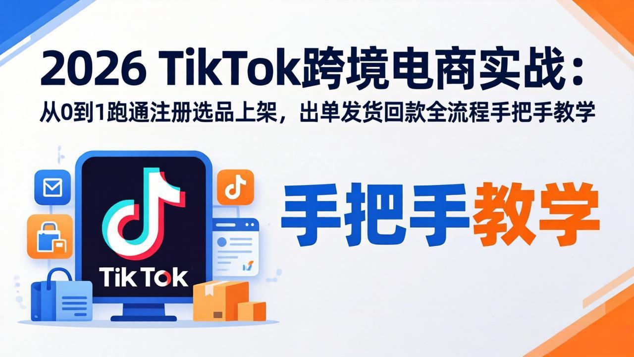 2026TikTok跨境电商实战-更新:从0到1跑通注册选品上架,出单发货回款全流程手把手教学