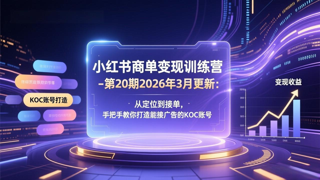 小红书商单变现训练营-第20期26年3月更新：从定位到接单，手把手教你打造能接广告的KOC账号福瑞网创-中创网-福缘网-冒泡网-资源之家-魔方项目库福瑞网创联盟