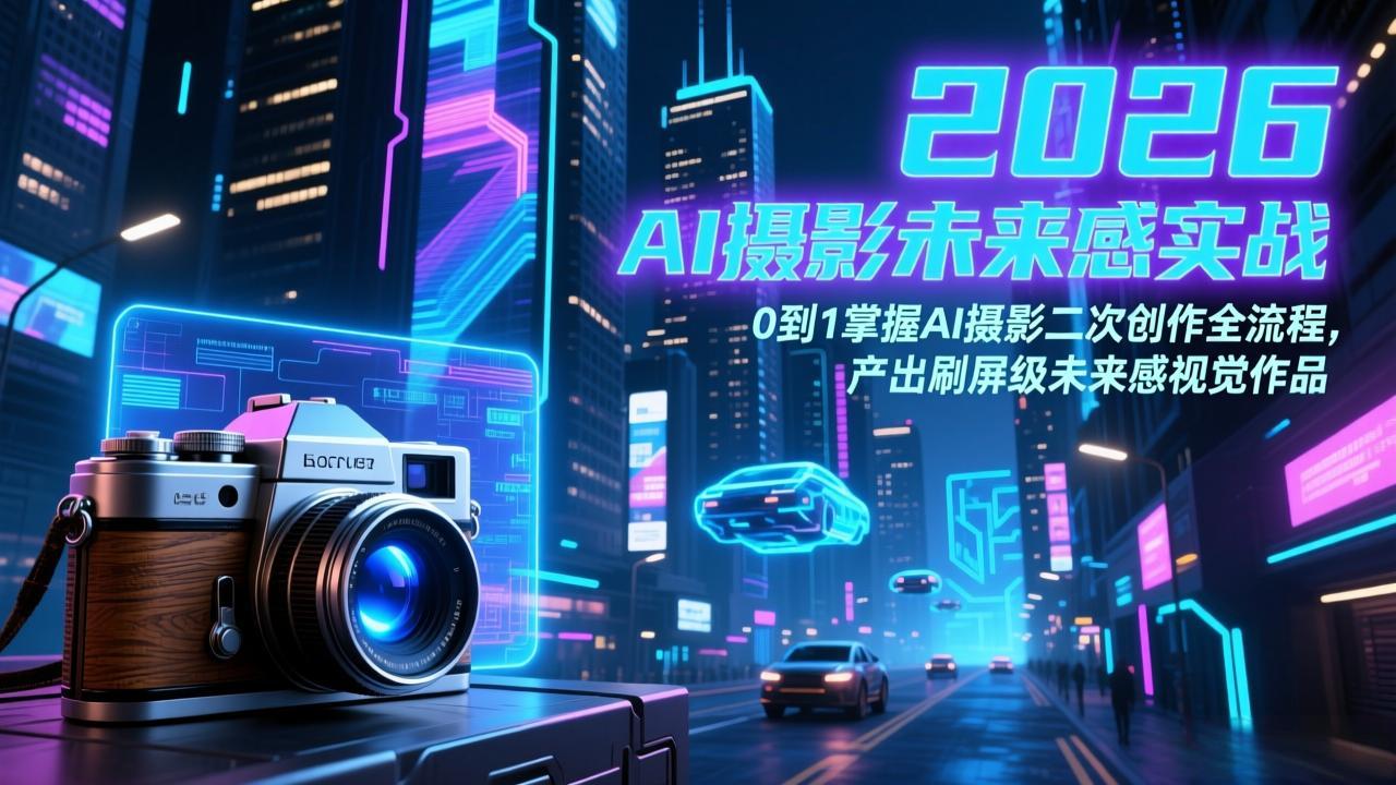 2026 AI摄影未来感实战:0到1掌握AI摄影二次创作全流程,产出刷屏级未来感视觉作品福瑞网创-中创网-福缘网-冒泡网-资源之家-魔方项目库福瑞网创联盟