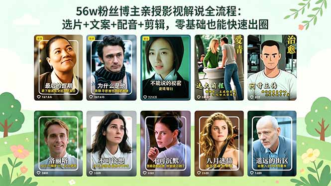 56万粉丝博主亲授影视解说全流程：选片+文案+配音+剪辑，零基础也能快速出圈-798资源站