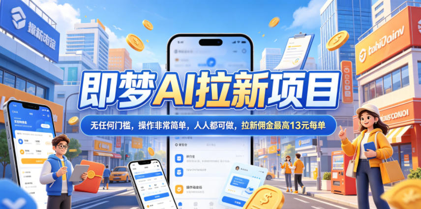 2026年即梦AI拉新项目最新玩法，无任何门槛，操作非常简单，人人都可做，拉新佣金最高13元每单-798资源站