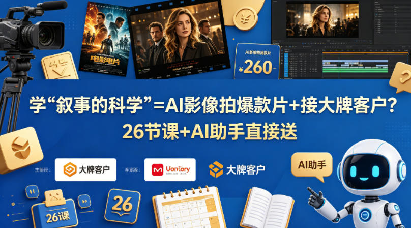 学《叙事的科学》=AI影像拍爆款片+接大牌客户？26节课+AI助手直接送【原创双语字幕】来宝云总站-闲云创业网-老谢轻创网-中创网-福缘网-冒泡网-资源之家-魔方项目库来宝云总站