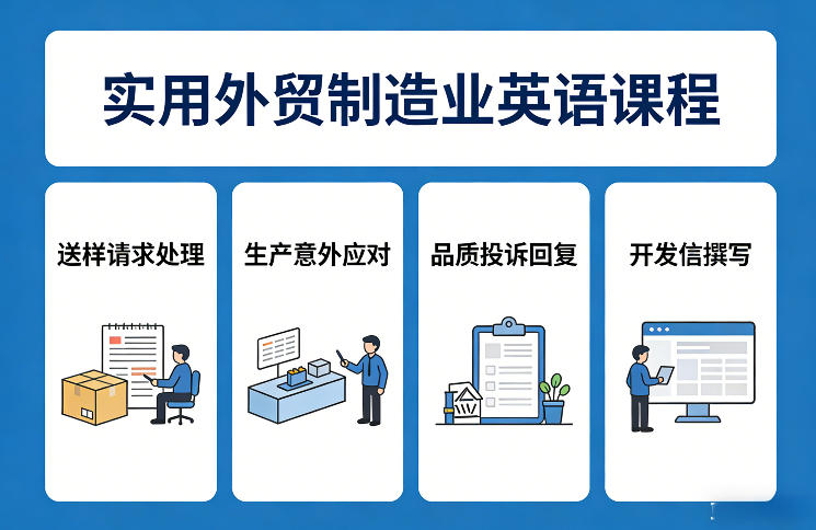 实用外贸制造业英语课程，教你专业处理送样请求、应对生产意外、回复品质投诉、撰写开发信等福瑞网创-中创网-福缘网-冒泡网-资源之家-魔方项目库福瑞网创联盟