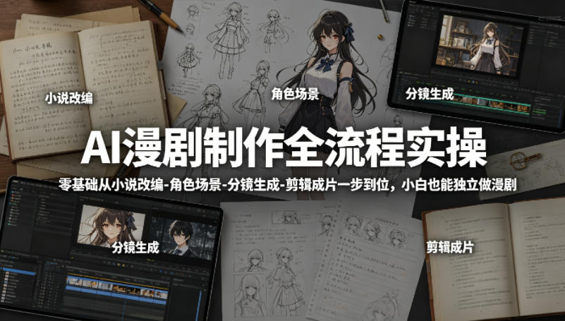 AI漫剧制作全流程实操，零基础从小说改编-角色场景-分镜生成-剪辑成片一步到位，小白也能独立做漫剧-798资源站