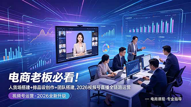 电商老板必看！人货场搭建+排品设计+素材创作+团队搭建，2026视频号直播全链路运营来宝云总站-闲云创业网-老谢轻创网-中创网-福缘网-冒泡网-资源之家-魔方项目库来宝云总站