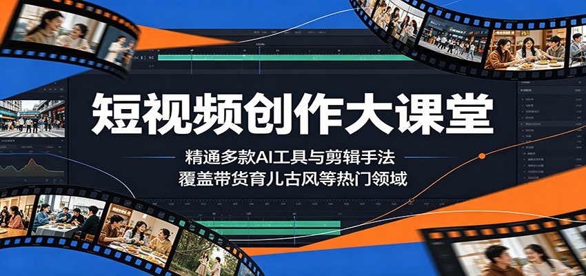 短视频创作大课堂：精通多款AI工具与剪辑手法，覆盖带货、育儿、古风等热门领域-798资源站