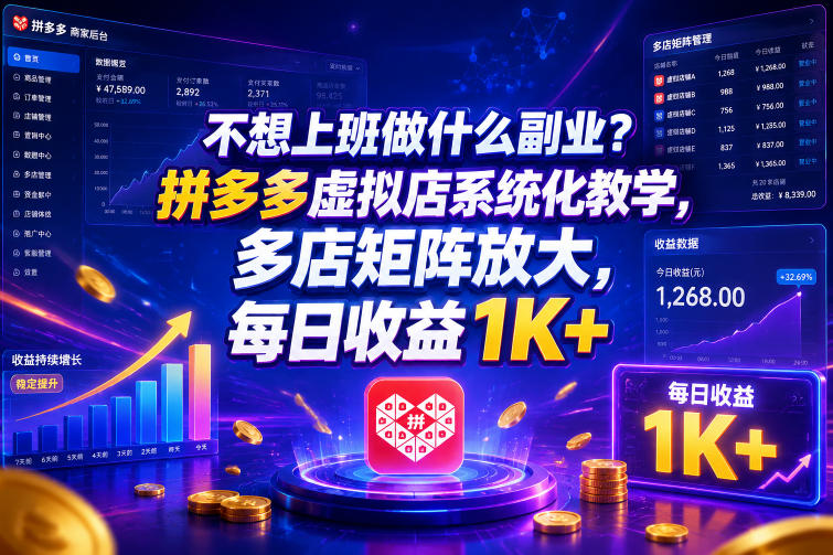 不想上班做什么副业？拼多多虚拟店系统化教学，多店矩阵放大，每日收益1K+【揭秘】-创富之家