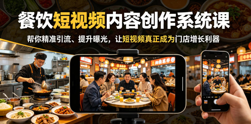 餐饮短视频内容创作系统课，帮你精准引流、提升曝光，让短视频真正成为门店增长利器优优云-闲云创业网-老谢轻创网-中创网-福缘网-冒泡网-资源之家-魔方项目库优优云