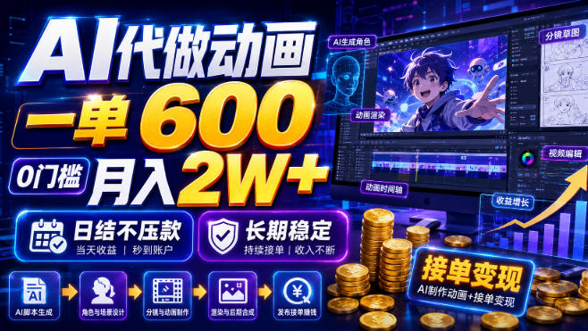 AI代做动画,一单600,0门槛月入2W+,日结不压款,长期稳定【揭秘】-798资源站