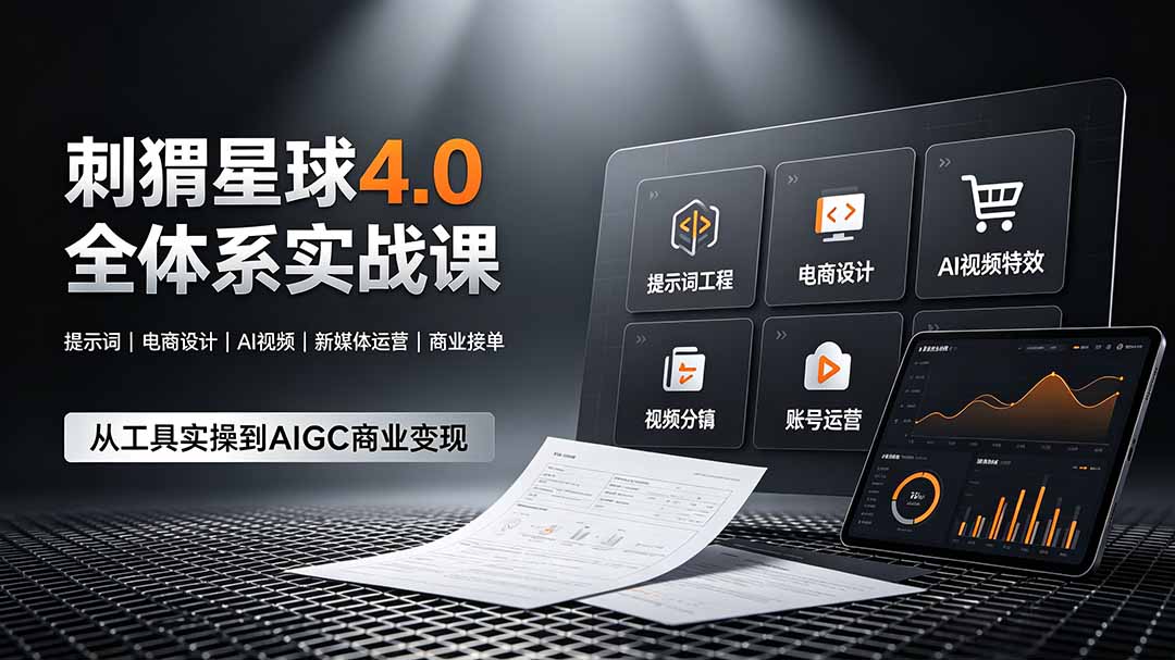 刺猬星球4.0全体系实战课，覆盖提示词工程、电商设计、AI视频特效与新媒体运营，一站式掌握AIGC商业核心技能来宝云总站-闲云创业网-老谢轻创网-中创网-福缘网-冒泡网-资源之家-魔方项目库来宝云总站
