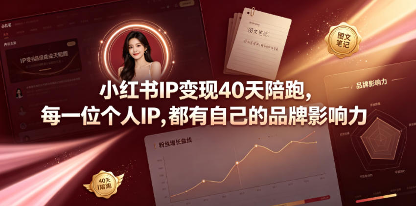 小红书IP变现40天陪跑，每一位个人IP，都有自己的品牌影响力来宝云总站-闲云创业网-老谢轻创网-中创网-福缘网-冒泡网-资源之家-魔方项目库来宝云总站