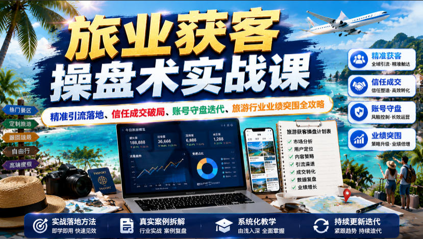 旅业获客操盘术实战课|精准引流落地、信任成交破局、账号守盘迭代、旅游行业业绩突围全攻略-798资源站