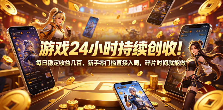 游戏24小时持续创收！每日稳定收益几百，新手零门槛直接入局，碎片时间就能做【揭秘】-798资源站