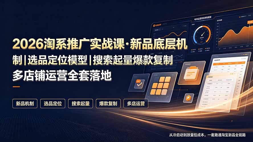 2026淘系推广实战课·新品底层机制｜选品定位模型｜搜索起量爆款复制多店铺运营全套落地教程来宝云总站-闲云创业网-老谢轻创网-中创网-福缘网-冒泡网-资源之家-魔方项目库来宝云总站