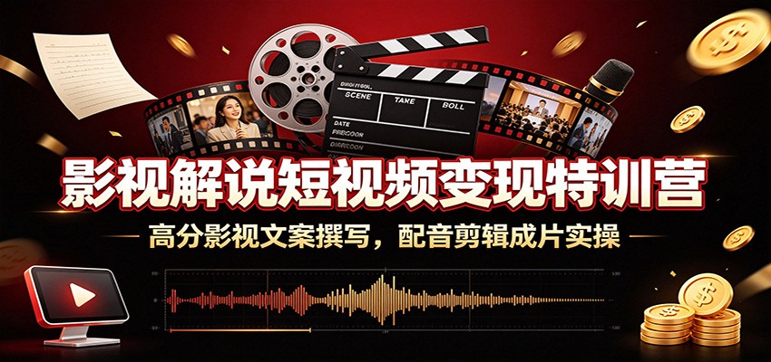 影视解说短视频变现特训营：高分影视文案撰写，配音剪辑成片实操-798资源站