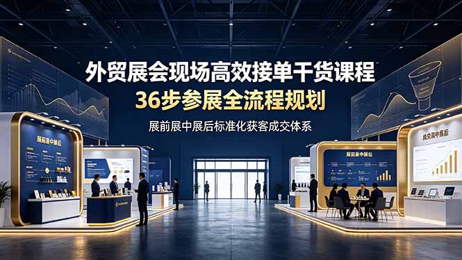 外贸展会现场高效接单干货课程，36步参展全流程规划，展前展中展后标准化获客成交体系来宝云总站-闲云创业网-老谢轻创网-中创网-福缘网-冒泡网-资源之家-魔方项目库来宝云总站