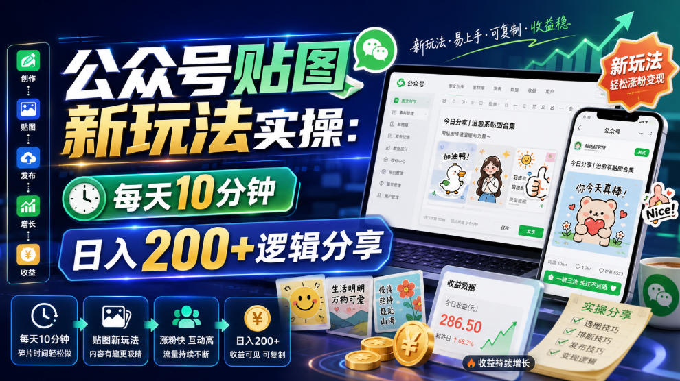 公众号贴图新玩法实操，每天10分钟，日入200+逻辑分享来宝云总站-闲云创业网-老谢轻创网-中创网-福缘网-冒泡网-资源之家-魔方项目库来宝云总站