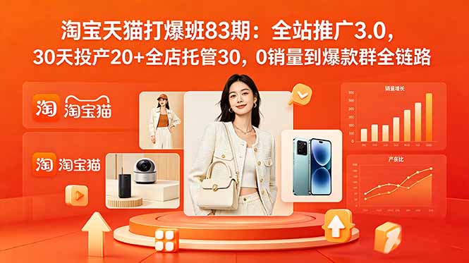 2026淘宝天猫打爆班83期:全站推广3.0,30天投产20+全店托管30,0销量到爆款群全链路-798资源站