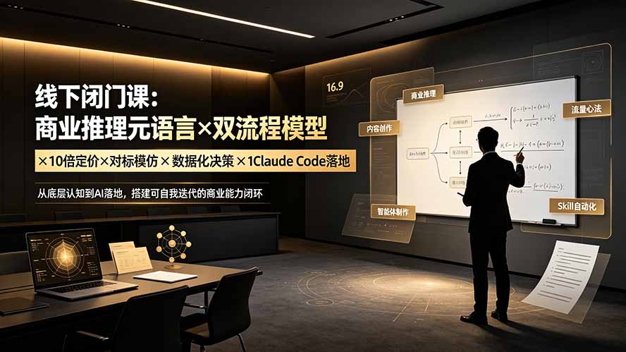 线下闭门课：商业推理元语言×双流程模型×10倍定价×对标模仿×数据化决策×Claude Code落地，击穿认知盲区来宝云总站-闲云创业网-老谢轻创网-中创网-福缘网-冒泡网-资源之家-魔方项目库来宝云总站