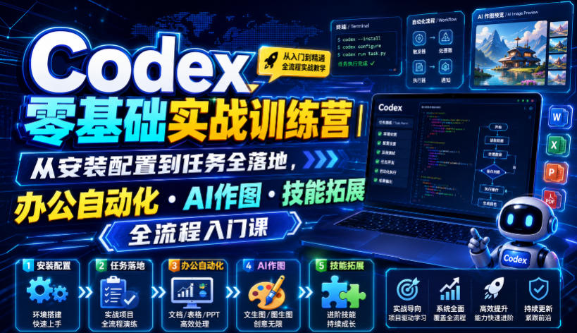 Codex零基础实战训练营｜从安装配置到任务全落地，办公自动化・AI作图・技能拓展全流程入门课-798资源站