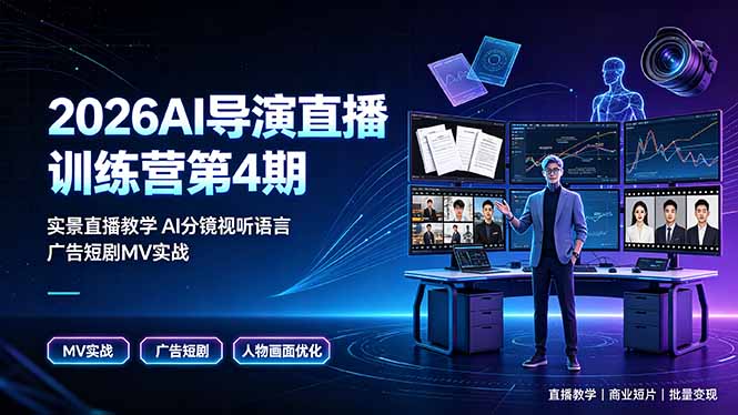 2026AI导演直播训练营第4期，实景直播教学AI分镜视听语言，广告短剧MV实战，解决人物画面崩坏痛点来宝云总站-闲云创业网-老谢轻创网-中创网-福缘网-冒泡网-资源之家-魔方项目库来宝云总站