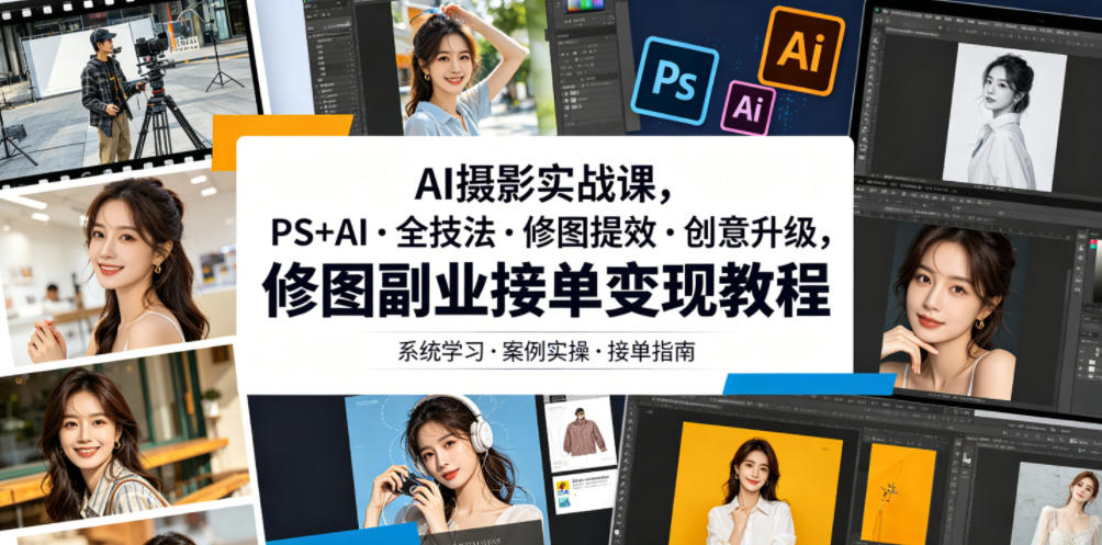 AI摄影实战课,PS+AI・全技法・修图提效・创意升级,修图副业接单变现教程-798资源站