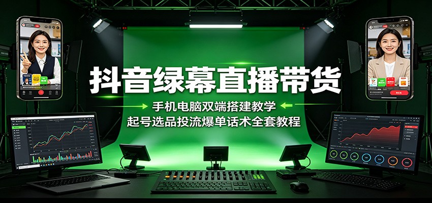 抖音绿幕直播带货：手机电脑双端搭建教学，起号选品投流爆单话术全套教程-798资源站