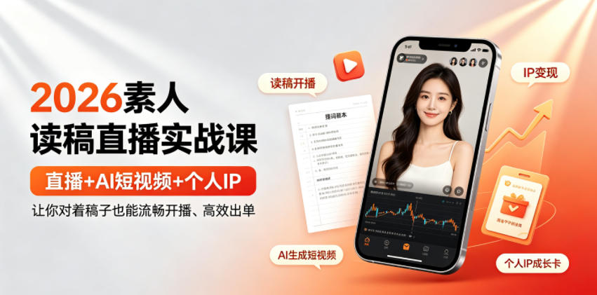 2026素人读稿直播实战课|直播+AI短视频+个人IP,让你对着稿子也能流畅开播、高效出单-798资源站