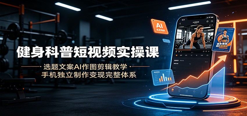 健身科普短视频实操课：选题文案AI作图剪辑教学，手机独立制作变现完整体系来宝云总站-闲云创业网-老谢轻创网-中创网-福缘网-冒泡网-资源之家-魔方项目库来宝云总站