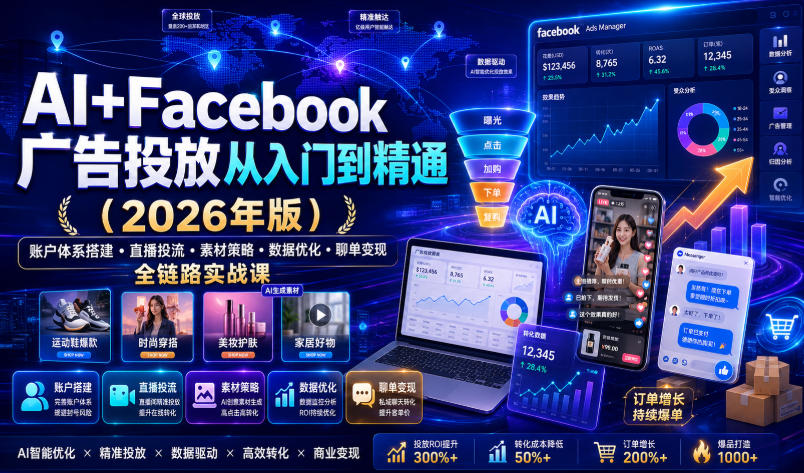 AI+Facebook广告投放从入门到精通(2026年版)|账户体系搭建・直播投流・素材策略・数据优化・聊单变现全链路实战课-798资源站
