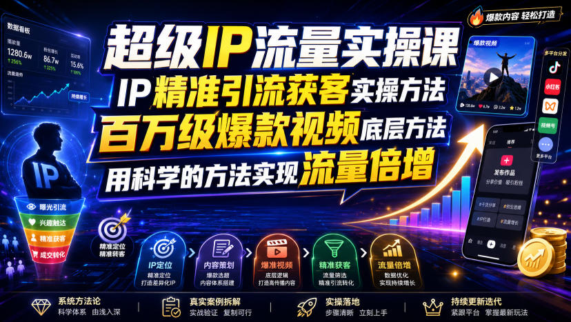 超级IP流量实操课,IP精准引流获客实操方法,百万级爆款视频底层方法,用科学的方法实现流量倍增-798资源站