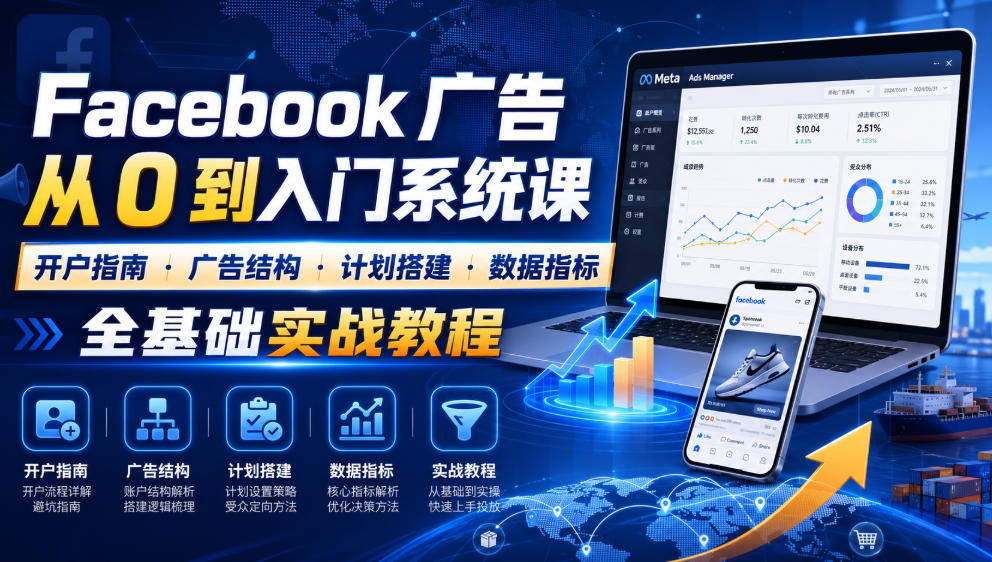 Facebook广告新手从0到入门系统课|开户指南・广告结构・计划搭建・数据指标全基础实战教程-798资源站