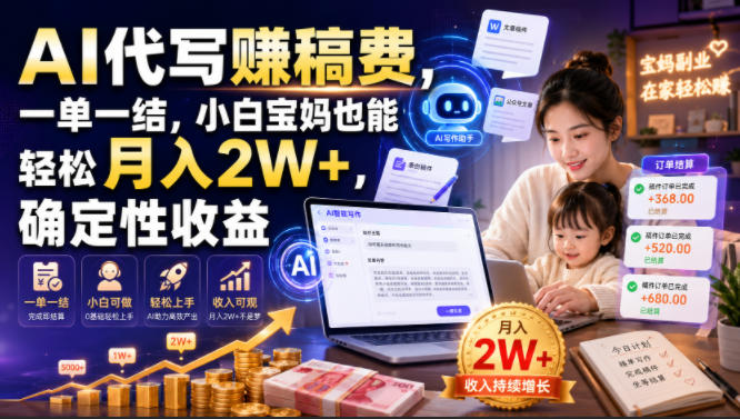 AI代写賺稿费，一单一结，小白宝妈也能轻松月入2W+，确定性收益【揭秘】来宝云总站-闲云创业网-老谢轻创网-中创网-福缘网-冒泡网-资源之家-魔方项目库来宝云总站