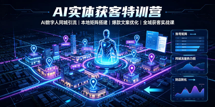 AI实体获客特训营｜AI数字人同城引流、本地矩阵搭建、爆款文案优化全域获客实战课来宝云总站-闲云创业网-老谢轻创网-中创网-福缘网-冒泡网-资源之家-魔方项目库来宝云总站